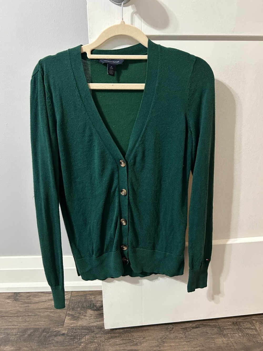 Tommy Hilfiger Forest Green V‑Neck Button Front Cardigan